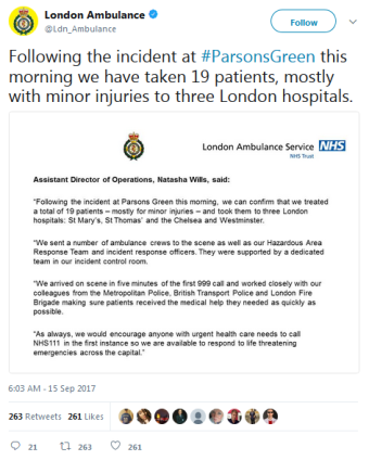 london ambulance tweet